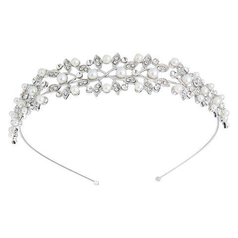 Silver Alloy Artificial Pearl Rhinestone Wedding Bridal Headband Elegant Leaf Vine Hair Accessories For Women Party Jewelry