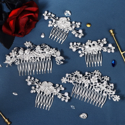 Peine para el Cabello de Novia Aleación Diamantes de Imitación Flor Hoja Tocado Boda Banquete Fiesta Elegante Lujoso Accesorio para el Cabello Mujer