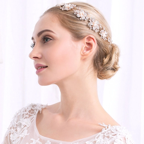 Fascia per Capelli da Sposa in Lega Floreale Con Perle Artificiali e Strass Elegante Gioiello per Capelli da Matrimonio