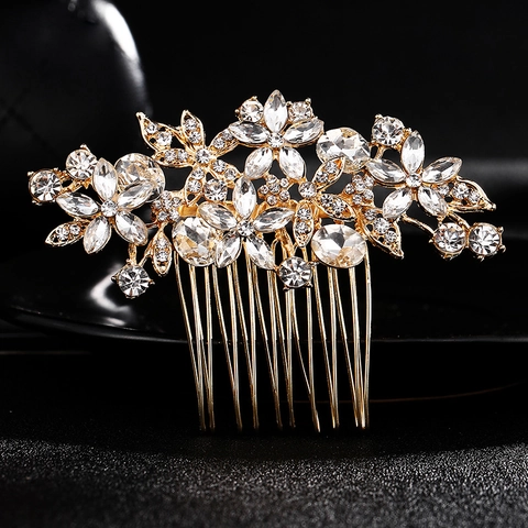 Luxueux Peigne à Cheveux de Mariée en Alliage et Strass Avec Motif de Fleur et Perle Artificielle Coiffe de Mariage Électroplaquée pour Femme