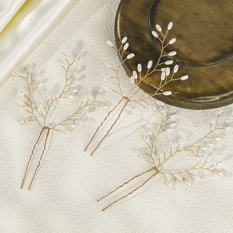 Bastoncino per Capelli Sposa a Forma di U con Perla Artificiale Fatto a Mano in Lega Ramo Accessori Capelli Matrimonio Oro Argento