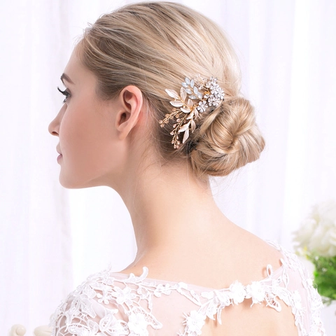 Pettine per Capelli da Sposa a Forma di Fiore in Lega con Strass Vintage Elegante Foglia di Perla Artificiale per Matrimonio Festa Donna