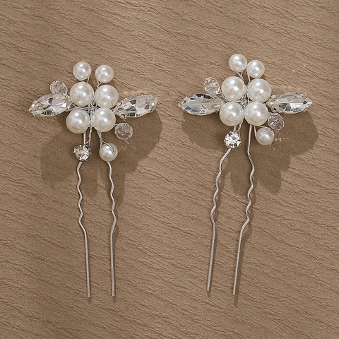 Elegante Legierung Künstliche Perle Strass Haarnadeln Braut Hochzeit Handgemachte Western Stil U-Förmige Haarspangen Schmuck