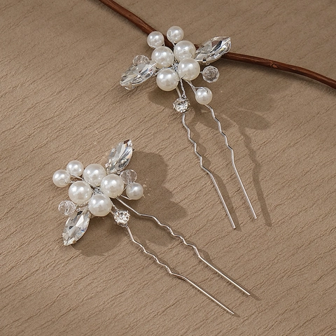 Elegante Legierung Künstliche Perle Strass Haarnadeln Braut Hochzeit Handgemachte Western Stil U-Förmige Haarspangen Schmuck
