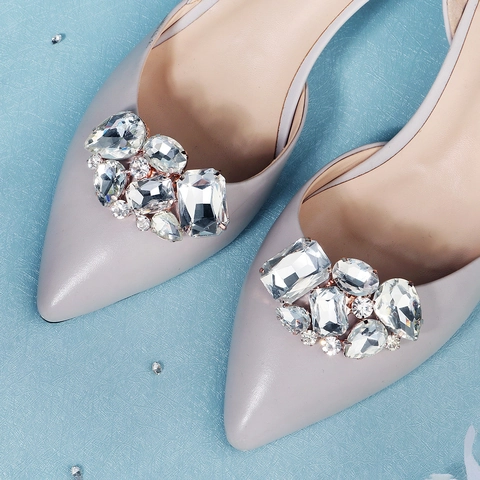Elegant Rhinestone Flower Shoe Buckles For Wedding Bridal High Heels DIY Detachable Alloy Glass Crystal Shoe Charms Decoration For Women