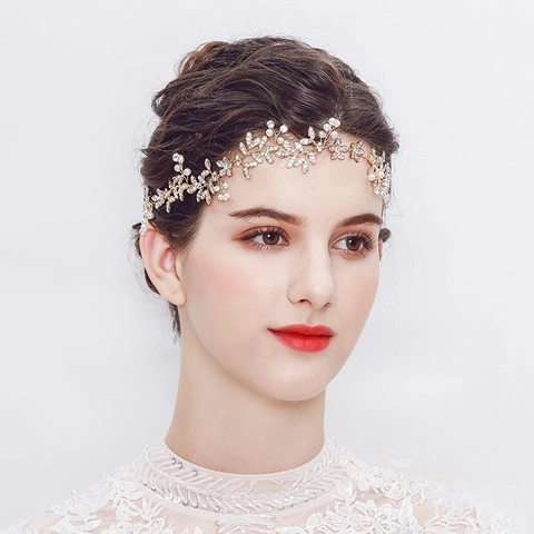 Lussuosa Vite per Capelli da Sposa Strass Perla Artificiale Fascia Fiori Fatti a Mano Accessori per Capelli da Matrimonio Gioielli Donna