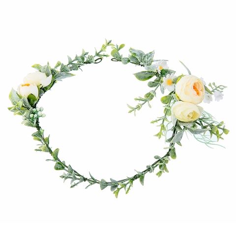 Wald Stil Braut Blumen Stirnband Und Haarkamm Set Romantisch Cremeweiß Rose Gänseblümchen Floral Haarschmuck Für Hochzeit Party Damen Mädchen