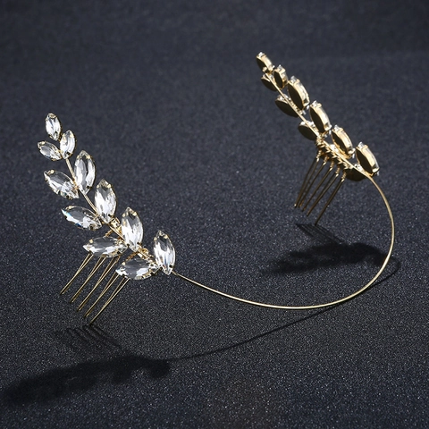 Elegant Olive Branch Leaf Rhinestone Bridal Hair Comb For Wedding Party Gold Alloy Leaf Headband Bridesmaids Women Jewelry