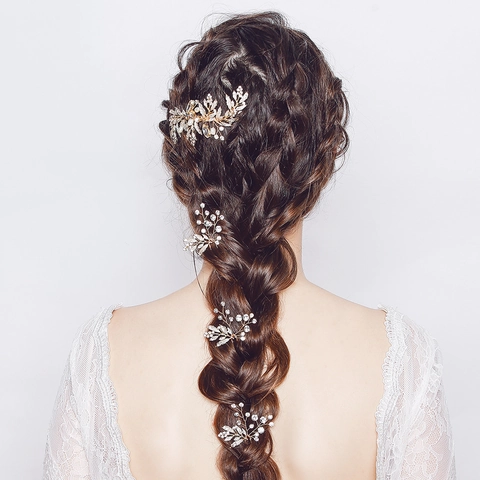 Bridal Hair Comb Gold Alloy Rhinestone Faux Artificial Pearl Leaf Design Wedding Hair Accessories For Women Banquet Party Jewelry
