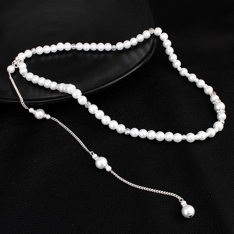 Elegante Künstliche Perle Quaste Anhänger Halskette Lange Rückenkette Strass Eingelegt Braut Hochzeit Party Damen Mode Schmuck