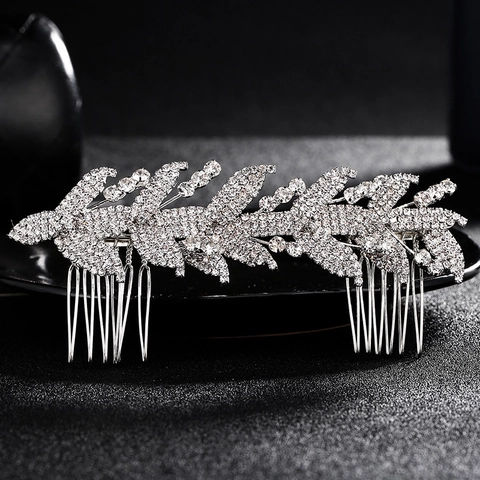 Peigne à Cheveux de Mariée Élégant en Forme de Feuille de Strass Style Occidental pour Mariage Alliage Perle Artificielle Bijoux Argent
