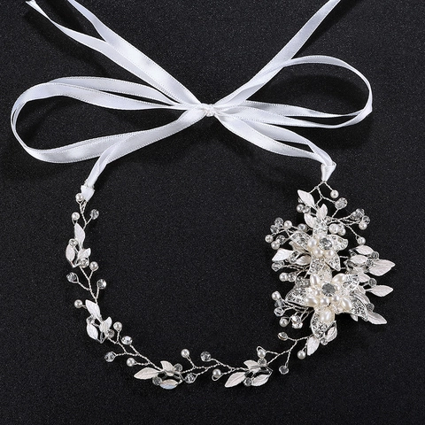 Handmade Alloy Rhinestone Floral Bridal Headband Gold Leaf Pattern With Artificial Pearl Wedding Hair Vine For Women