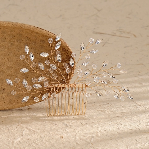 Luxus Handgemachte Legierung Strass Braut Haarkamm Elegant Blumen Blatt Zweig Hochzeit Party Kopfschmuck Für Damen