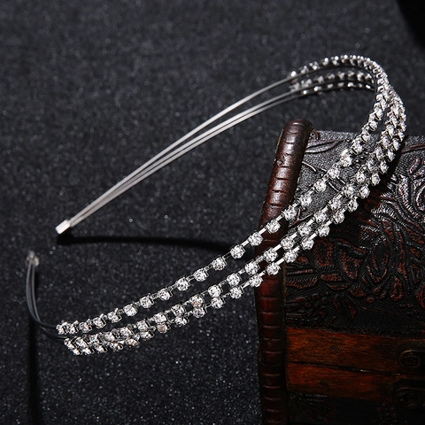 Silber Dreilagig Strass Haarreif Für Damen Geburtstag Party Hochzeit Mode Metall Haarband Einfaches Haar Accessoire