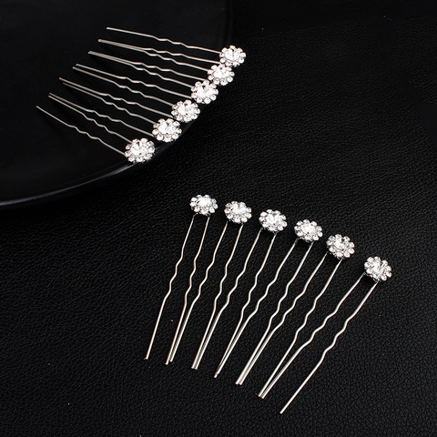Legering Strass Bloem U-Vormige Haarspelden Voor Vrouwen Bruid Bruiloft Banket Feest Haarstyling Sieraden Accessoire