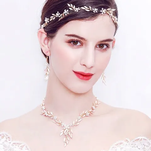 Cinta para el Pelo de Novia de Aleación con Hojas y Flores Vintage con Perla Artificial de Imitación y Strass Tocado de Boda Elegante