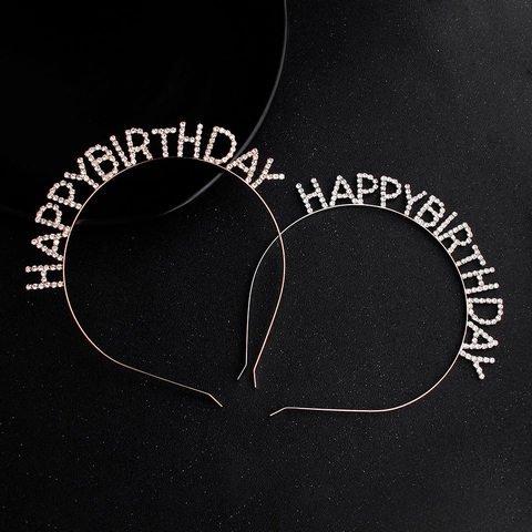 Fascia per Capelli in Lega con Scritta Happy Birthday in Strass Oro Argento Accessori per Capelli Donna Regalo