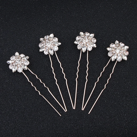 Vintage Floral Rhinestone U-Shaped Hair Pins Alloy Rose Gold Hair Sticks For Wedding Party Bridal Bun Hair Accessories