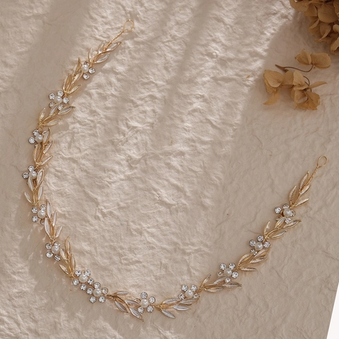 Fascia per Capelli da Sposa in Lega Vintage a Forma di Fiore e Foglia Elegante Copricapo da Sposa con Strass e Perla Artificiale per Donna