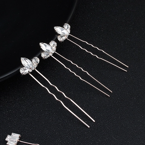 Elegant Rhinestone Leaf Hair Pins Alloy Rose Gold Bridal Headpiece For Wedding Party Banquet Women Jewelry Accessories