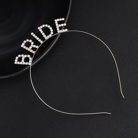 Diadema Minimalista de Aleación Con Letras de Strass BRIDE Para Boda Despedida Soltera Oro Plata Accesorios Para Cabello