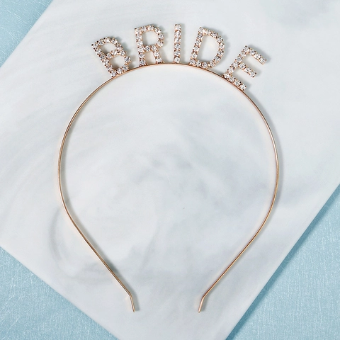 Diadema Minimalista de Aleación Con Letras de Strass BRIDE Para Boda Despedida Soltera Oro Plata Accesorios Para Cabello