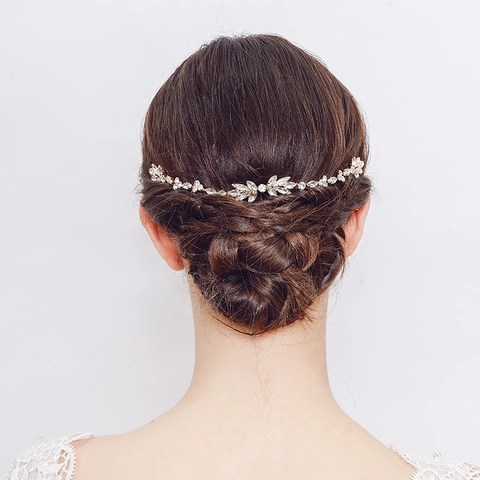 Bridal Hair Vine With Double Combs Alloy Rhinestone Flower Leaf Headpiece For Wedding Party Women Hair Accessories