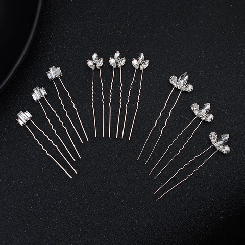 Elegant Rhinestone Leaf Hair Pins Alloy Rose Gold Bridal Headpiece For Wedding Party Banquet Women Jewelry Accessories