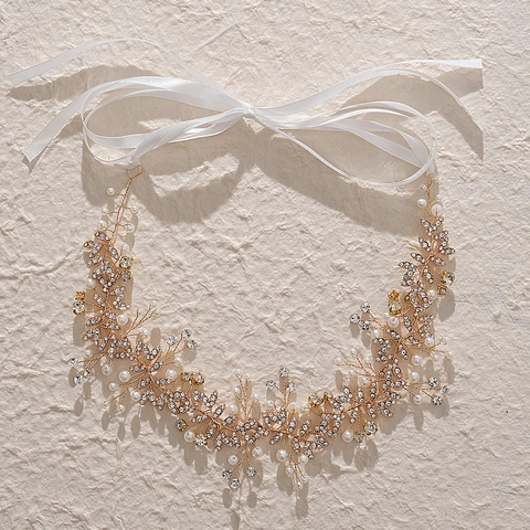 Fascia per Capelli da Sposa Fatta a Mano con Strass Künstliche Perle d'Imitazione Foglia in Lega Cristallo Accessori per Matrimonio Donna Festa