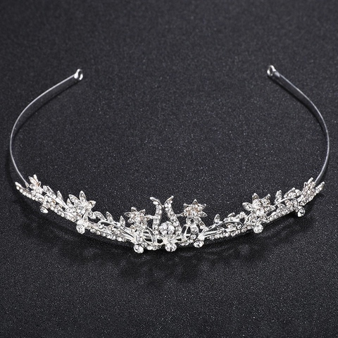 Lussuosa Corona Diadema da Sposa in Lega d'Argento con Strass Vintage Fiore e Foglia Cerchietto Accessori Capelli Donna Festa