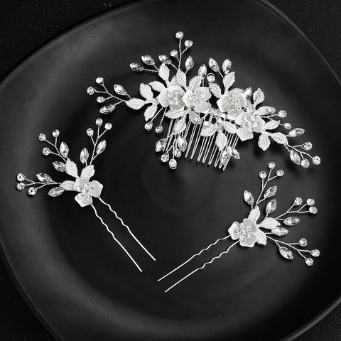 Peine y Horquillas para el Cabello de Novia de Aleación Hechos a Mano Estrás Perla Artificial Floral Hoja Tocado de Boda Mujer Joyería