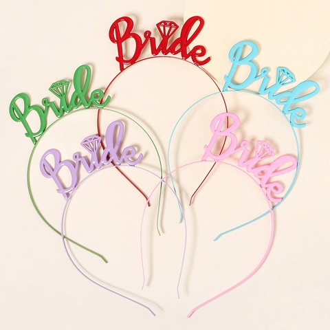 Braut Buchstaben Legierung Stirnband Mit Diamanten Ikone Glänzend Elektroplattiertes Metall Tiara Für Hochzeit Damen Kinder Haarschmuck