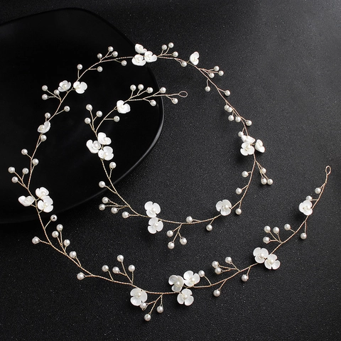 Elegant Handmade Flower Artificial Pearl Bridal Hair Vine Gold Tone Floral Headpiece For Wedding Banquet Party Women Hair Accessories