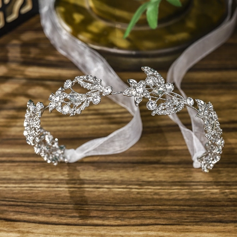 Bandeau de Mariée en Alliage Strass Fleur Élégant Coiffe Florale Argentée pour Mariage Fête Femme Banquet Accessoires Cheveux