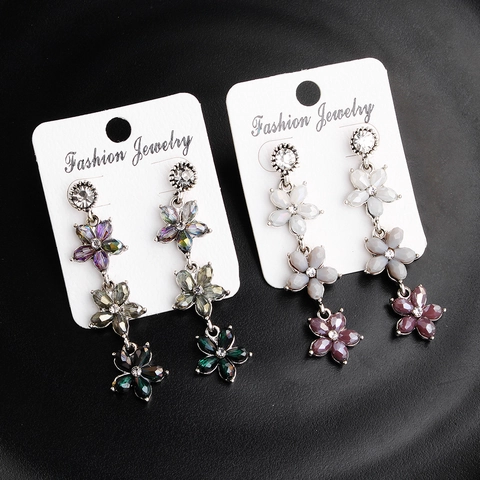 Vintage Alloy Marquise Rhinestone Floral Drop Earrings For Women Luxury Bridal Wedding Banquet Jewelry Crystal Ear Accessories