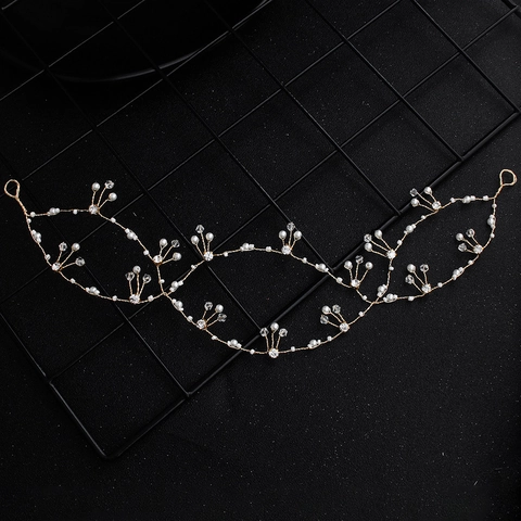 Handcrafted Gold Bridal Hair Vine With Artificial Pearl Rhinestone Copper Wire Weaving Headband Wedding Hair Accessories For Women