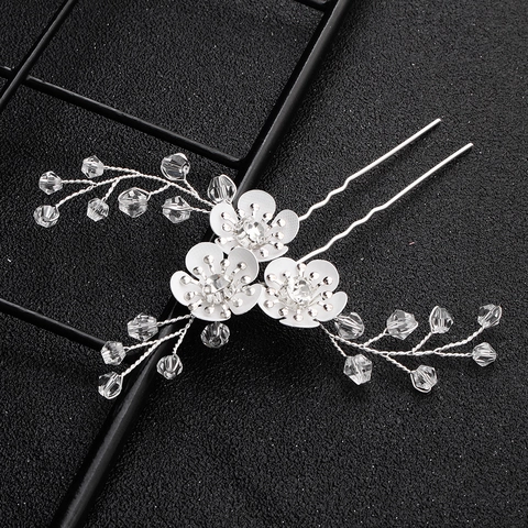 Vintage Blume Haarnadel Für Damen Handgefertigte Silber Legierung Strass Braut Hochzeit Haargabel Kristall Haarschmuck