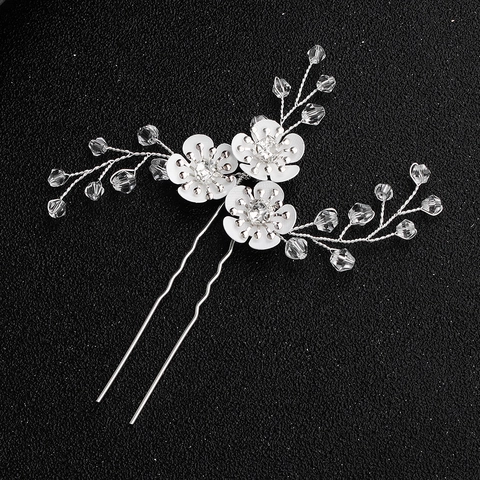 Vintage Blume Haarnadel Für Damen Handgefertigte Silber Legierung Strass Braut Hochzeit Haargabel Kristall Haarschmuck
