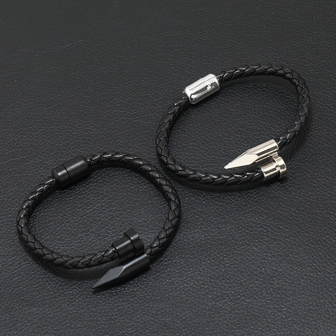 Pulsera de Cuero Trenzado Vintage Con Cierre Magnético Decorativo de Clavo de Aleación Estilo Punk Industrial Para Hombre Joyería