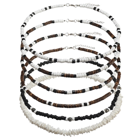 Collares de Cuentas Bohemios para Hombre Mujer Cáscara de Coco Natural Madera Resina Piezas de Concha Étnico Vintage Playa Verano Joyas