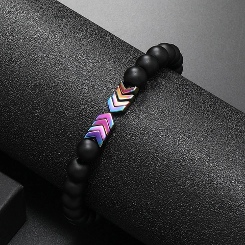 Bracciale da Uomo in Legno con Perline Stile Etnico Design di Nicchia Fatto a Mano Cinturino Regolabile Gioielli con Ciondolo a Freccia in Lega