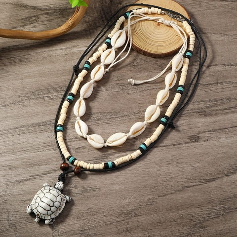 Collana Artigianale Multistrato Stile Bohémien Con Pendente a Dente di Squalo Conchiglia per Uomo Gioielli Etnici da Spiaggia