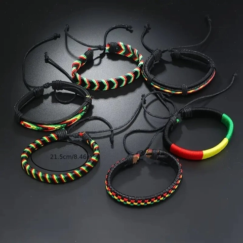 Braccialetti a Strati Stile Rasta Vintage Da Uomo Con Cordini Intrecciati a Mano e Strisce di Pelle Gioielli Etnici