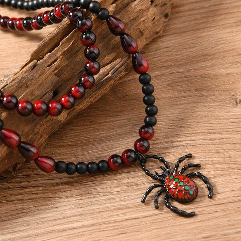 Collar con Colgante de Araña en Capas Gótico Oscuro Cuentas de Vidrio Negras Personalidad Exagerada Joyas de Halloween Regalo Unisex