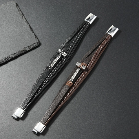 Bracciale Multistrato in Pelle Martello di Thor Nordico per Uomo Bracciale Vichingo in Pelle Intrecciata Retro Con Chiusura Magnetica