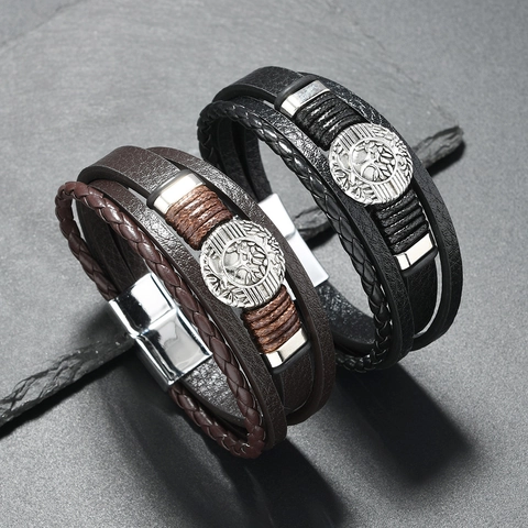 Retro Wikinger Lebensbaum Herren Mehrlagiges Geflochtenes PU Lederarmband Mit Magnetverschluss Aus Legierung Nordischer Schmuck