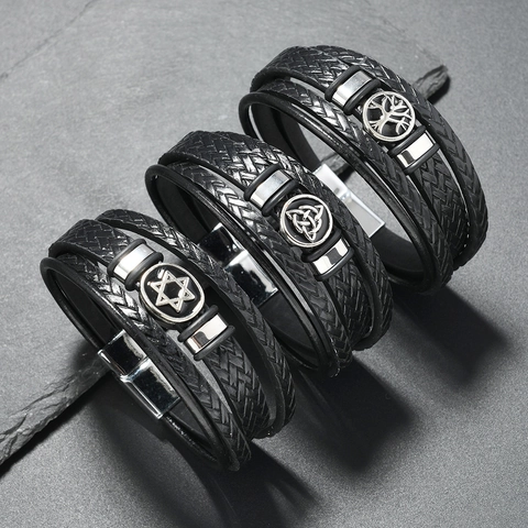 Herren Vintage Mehrlagiges Geflochtenes PU Leder Armband Legierung Magnetschnalle Retro Punk Handschmuck Herren Täglich Accessoires