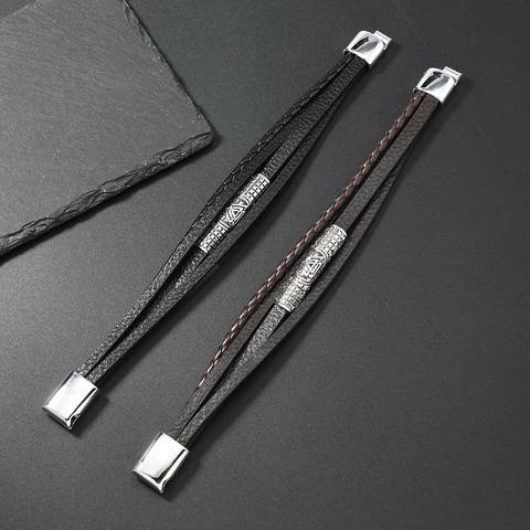 Men Multi Layer PU Leather Bracelet Alloy Viking Valknut Symbol Retro Punk Style Magnetic Buckle Handcrafted Jewelry Accessory