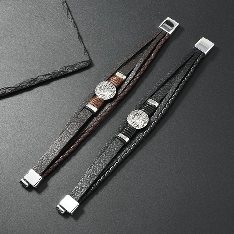Retro Wikinger Lebensbaum Herren Mehrlagiges Geflochtenes PU Lederarmband Mit Magnetverschluss Aus Legierung Nordischer Schmuck