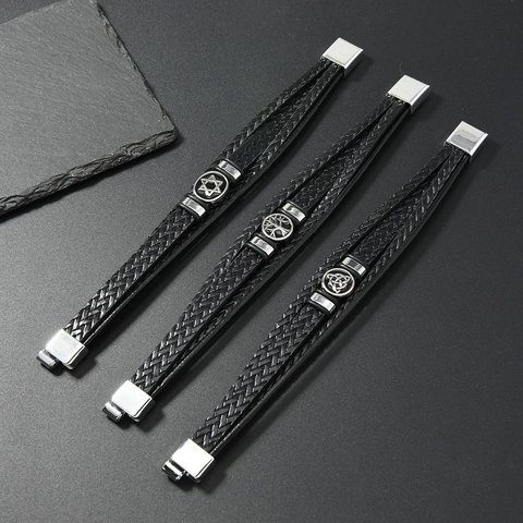 Herren Vintage Mehrlagiges Geflochtenes PU Leder Armband Legierung Magnetschnalle Retro Punk Handschmuck Herren Täglich Accessoires
